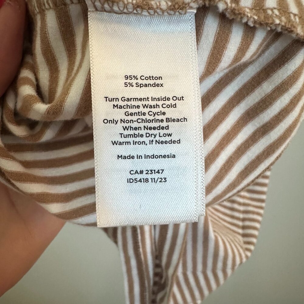 Talbots Belleville Stripe Tank Top Tan/White, 2 ways scoop/v-neck; Size Medium - Picture 3 of 3